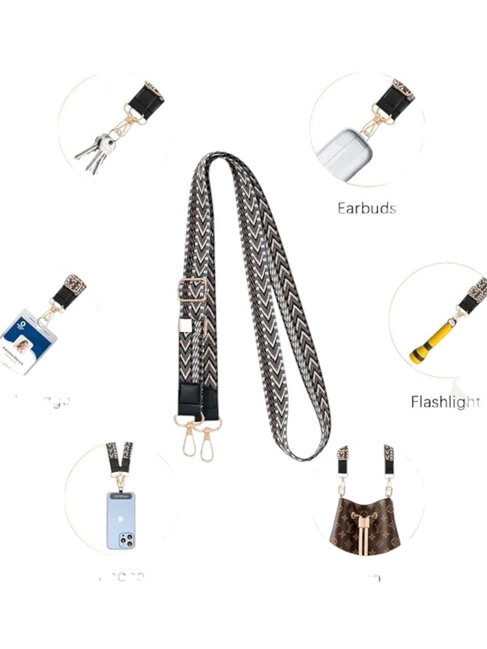 Universal Adjustable Crossbody Phone Lanyard Black Braided Strap Tether Patch - Picture 8 of 9